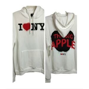 M999) I Love New York White Unisex  Big Apple Pullover Hoodie 2XL